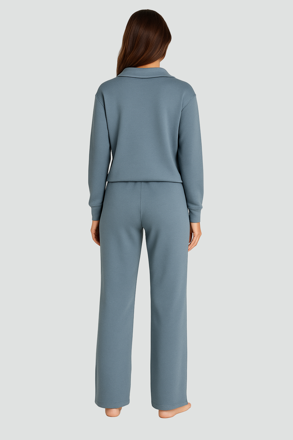 Zestaw homewear damski z kołnierzykiem i szerokimi spodniami