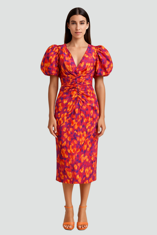 Zmysłowa elegancka sukienka damska z bufiastymi rękawami