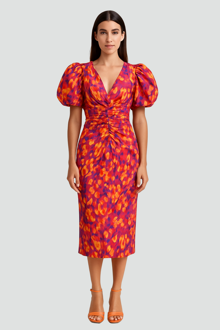 Zmysłowa elegancka sukienka damska z bufiastymi rękawami