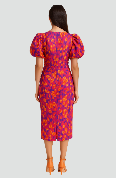 Zmysłowa elegancka sukienka damska z bufiastymi rękawami