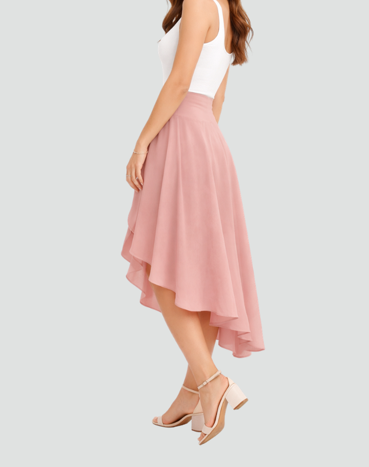 Flowy midi skirt with a high waist and asymmetrical hem