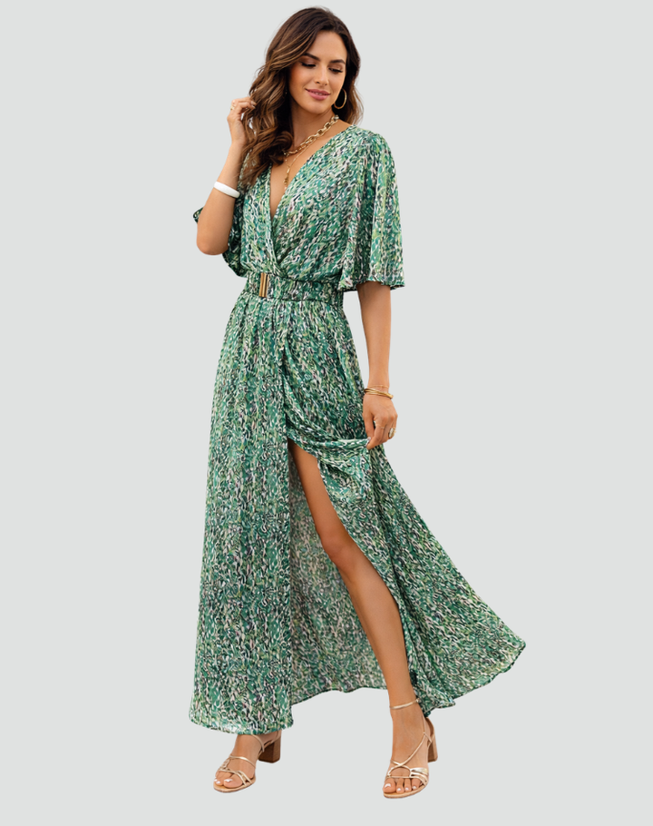 Luchtige maxi-jurk met bloemenprint en overslaghalslijn