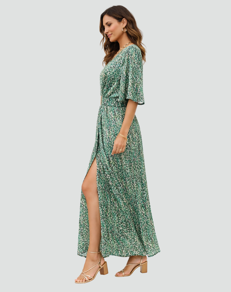 Luchtige maxi-jurk met bloemenprint en overslaghalslijn