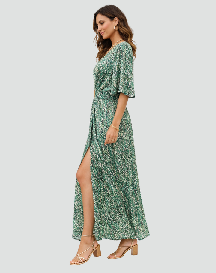 Luchtige maxi-jurk met bloemenprint en overslaghalslijn