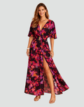 Flowy floral maxi dress with a wrap neckline