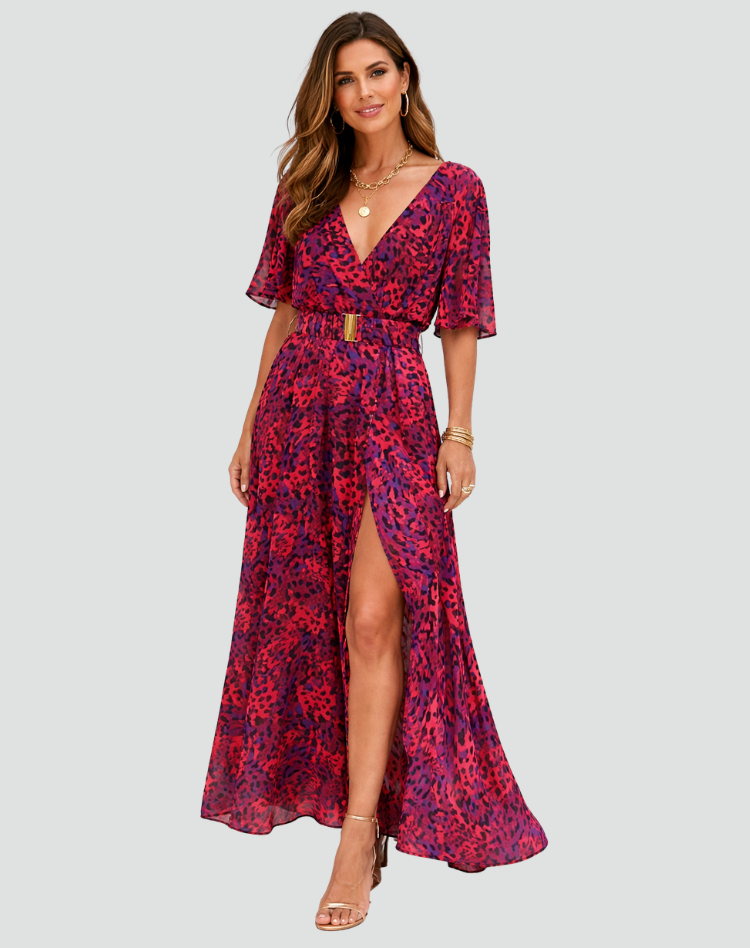 Luchtige maxi-jurk met bloemenprint en overslaghalslijn