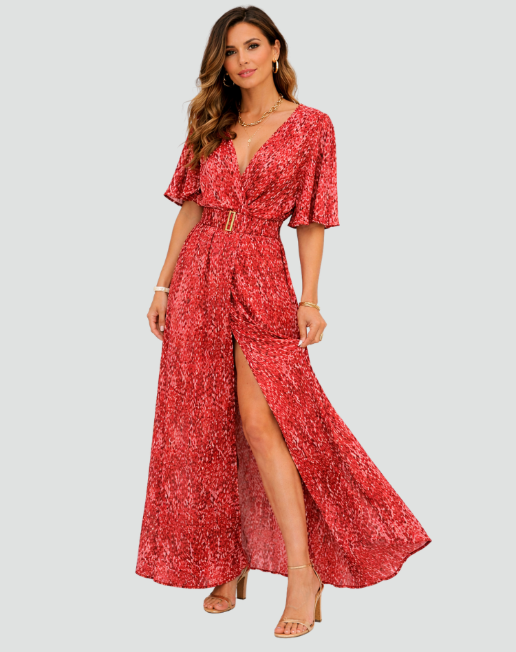 Luchtige maxi-jurk met bloemenprint en overslaghalslijn