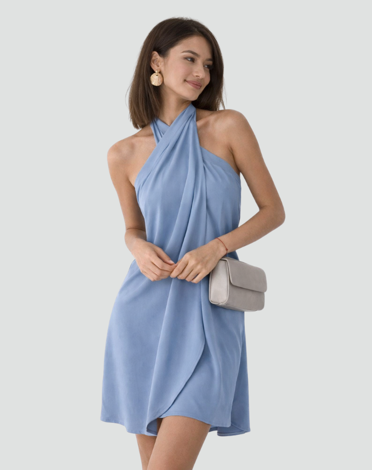 Flowy women's mini halter elegant cocktail dress