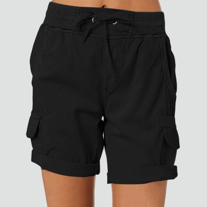 Women's summer cargo shorts with pockets and tie closure