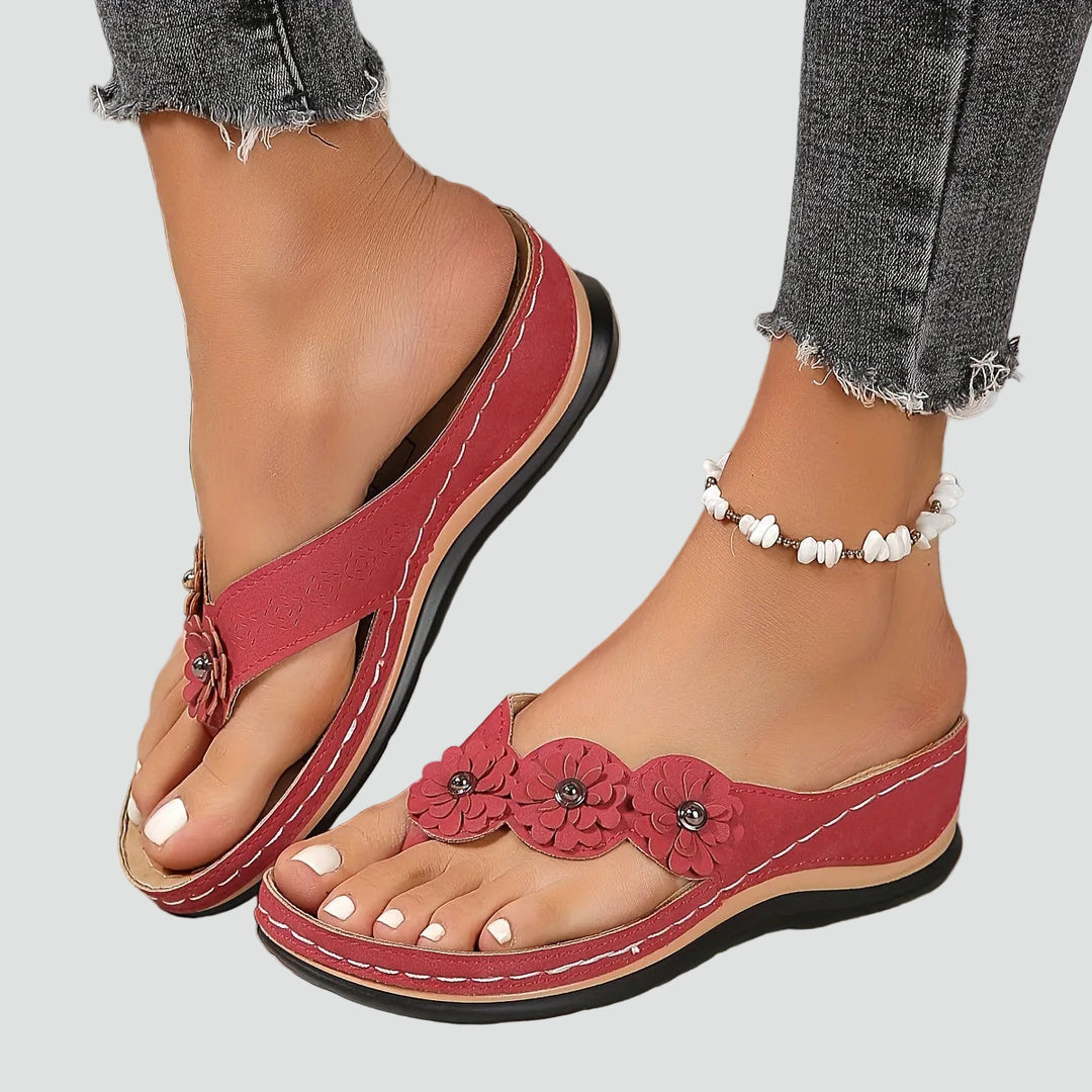 Wedge sandals with floral applique and comfortable design
