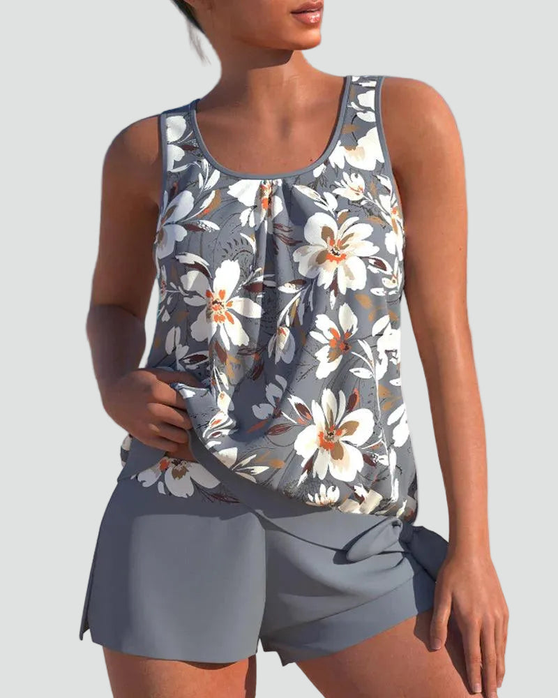 Elegancki modelujący damski zestaw tankini z kwiatowym wzorem