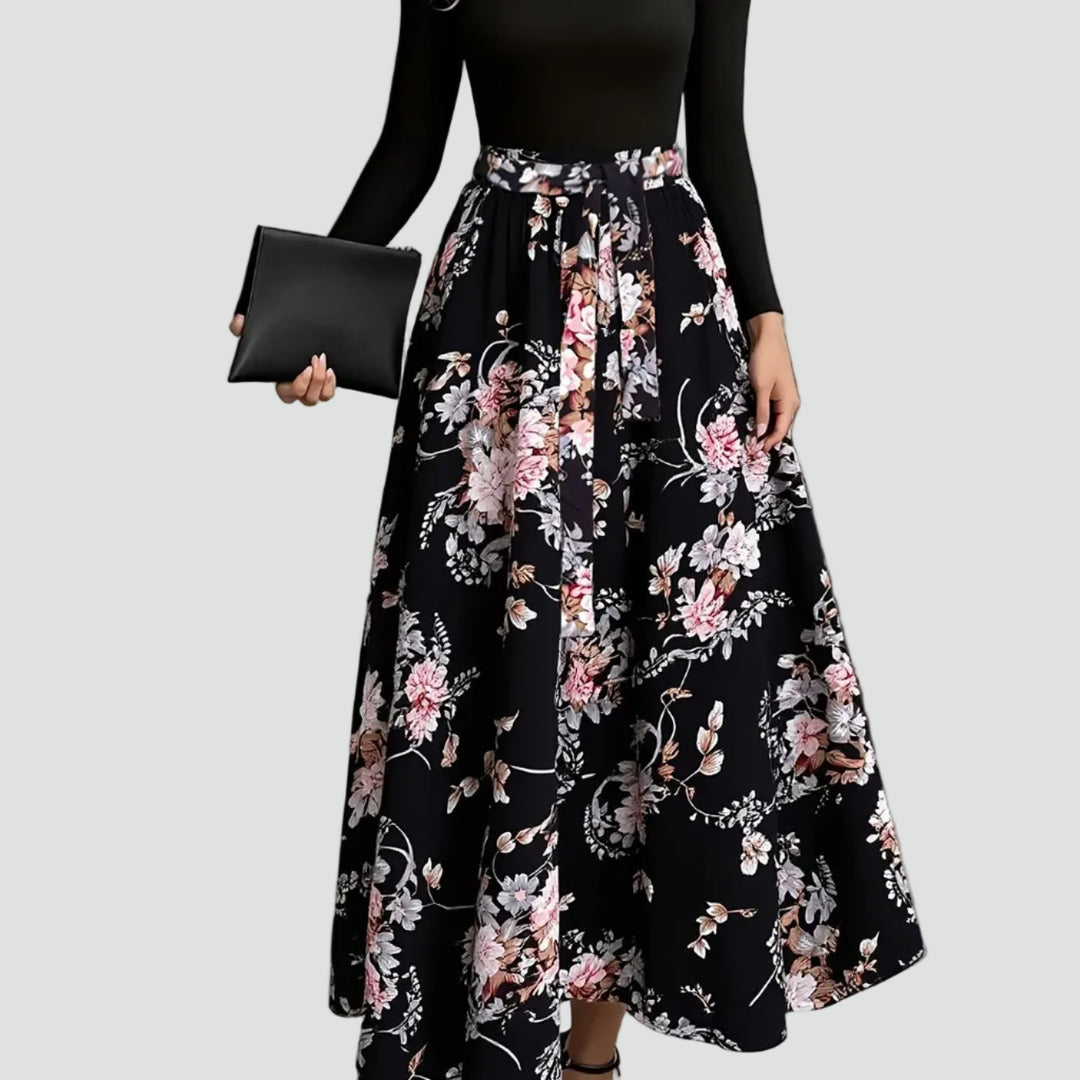 Romantyczna sukienka maxi party z paskiem i długim rękawem