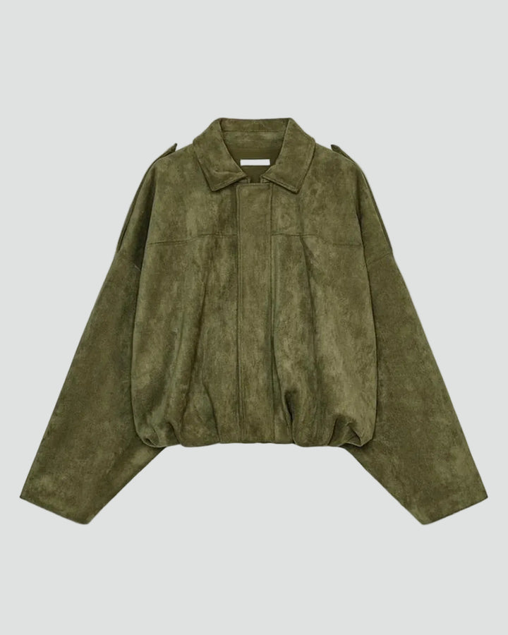 Women's oversized suede bomber jacket transitional short coat