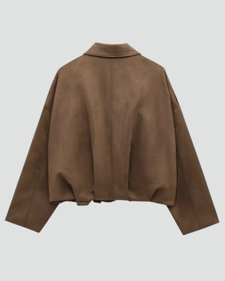 Women's oversized suede bomber jacket transitional short coat