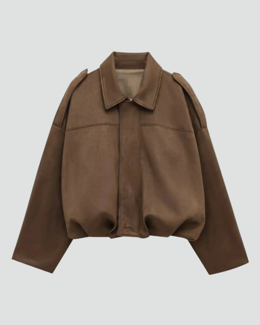 Women's oversized suede bomber jacket transitional short coat