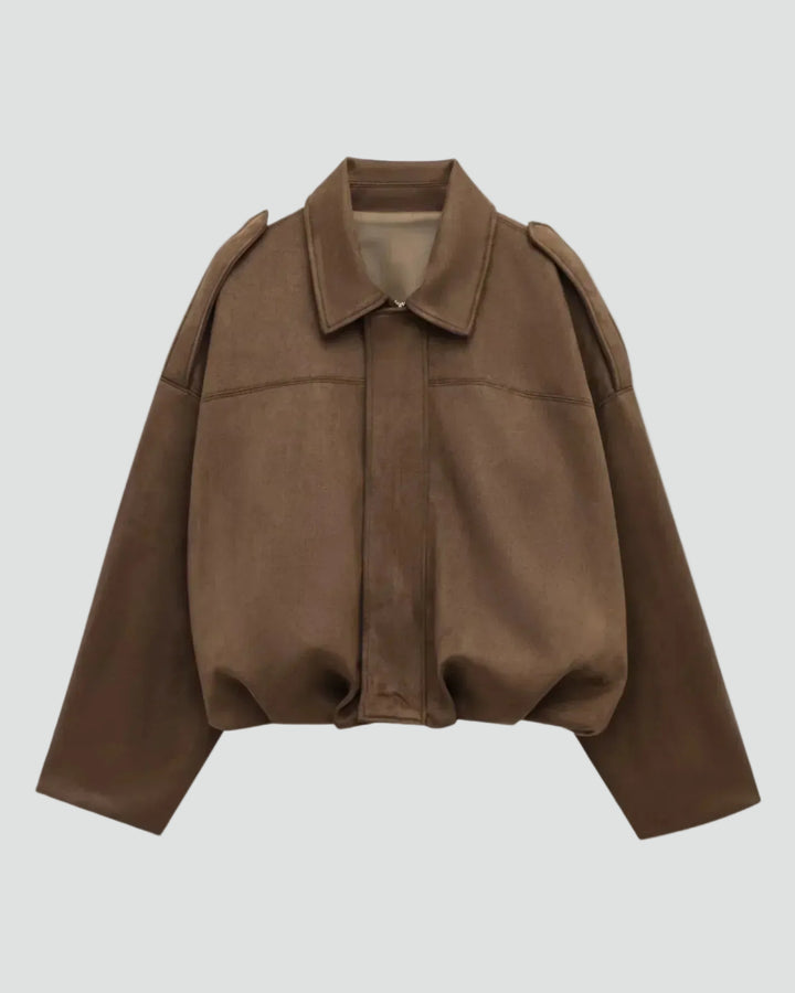 Women's oversized suede bomber jacket transitional short coat