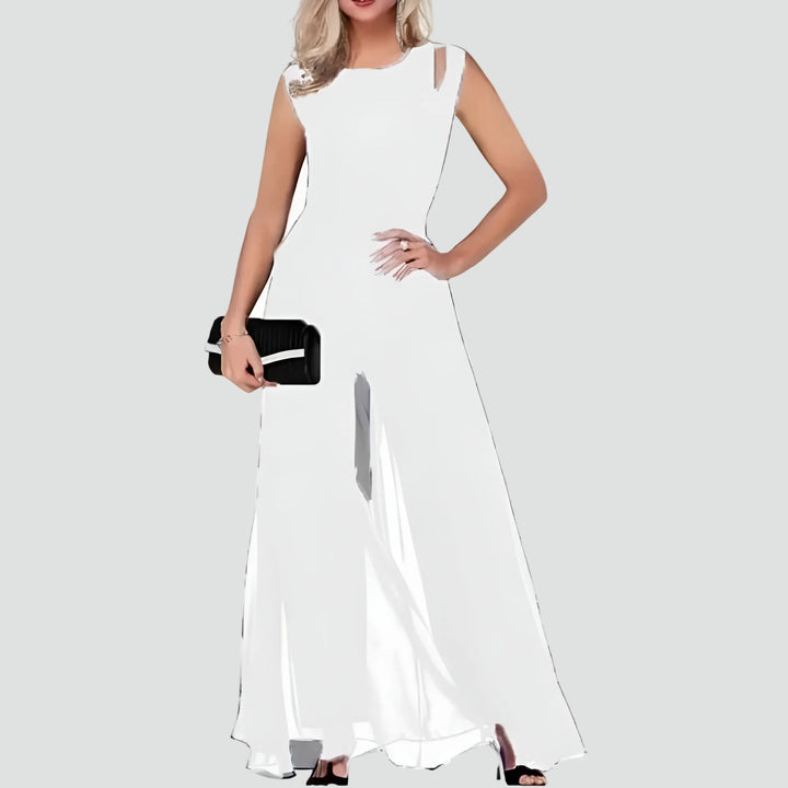 Damski elegancki kombinezon wieczorowy bez rękawów z szerokimi nogawkami