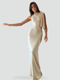 Asymmetric women's dress with elegant satin finish