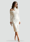 Asymmetrical midi dress with a one-shoulder neckline and draping