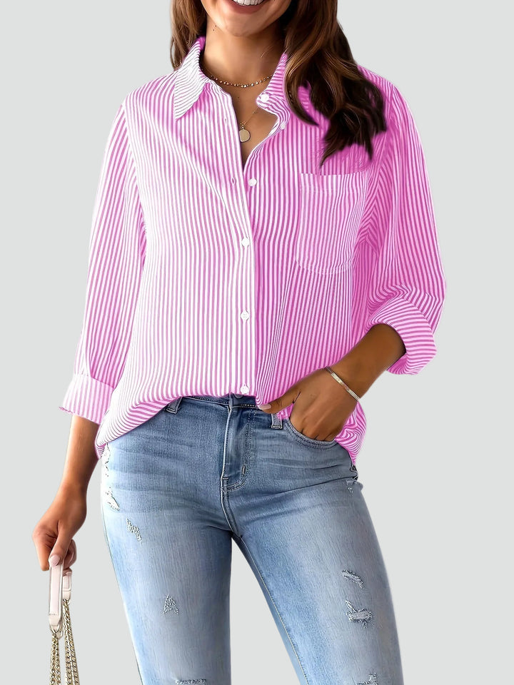 Women's oversized striped shirt with pocket for everyday wear