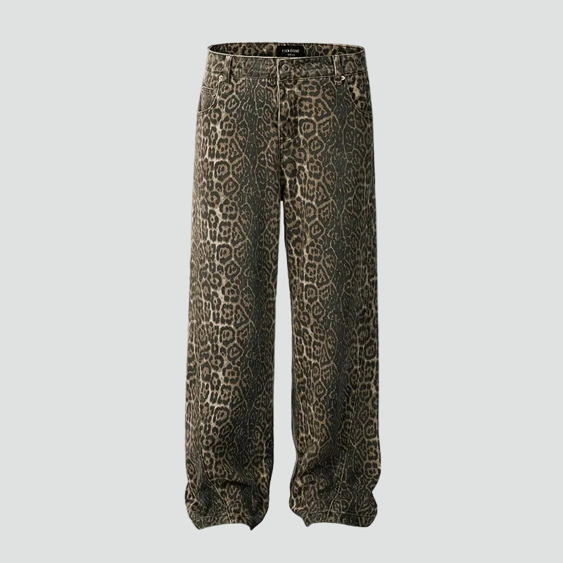 Brown leopard print palazzo jeans with wide legs