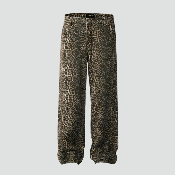 Brown leopard print palazzo jeans with wide legs