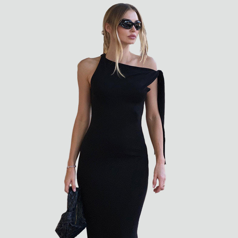 Elegancka sukienka wieczorowa damska z kokardą