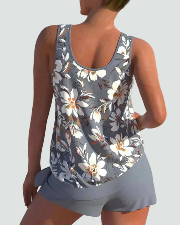 Elegancki modelujący damski zestaw tankini z kwiatowym wzorem