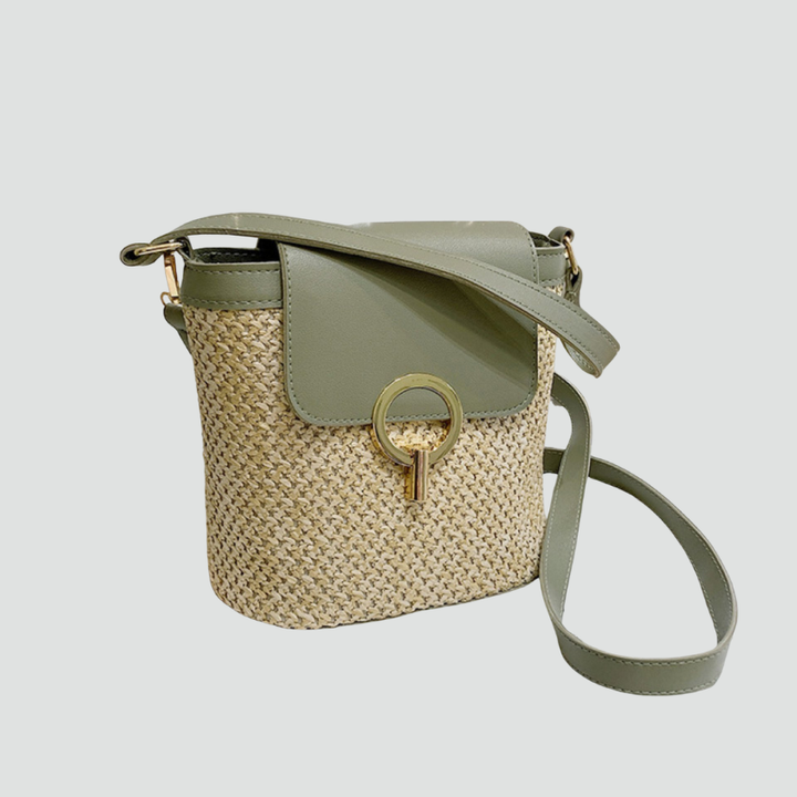 Crossbody bag with weaving and metal buckle