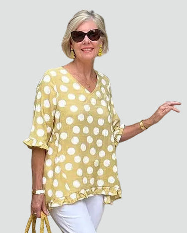 Women's loose polka dot tunic with V-neck for summer