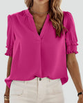 Blouse with a V-neckline and ruffled sleeves for women