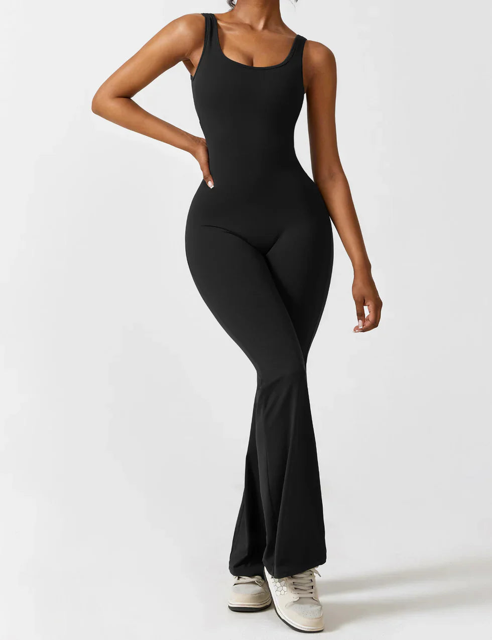 Women's sporty jumpsuit with back cutout and flare legs