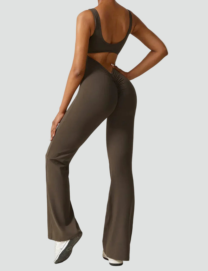 Women's sporty jumpsuit with back cutout and flare legs