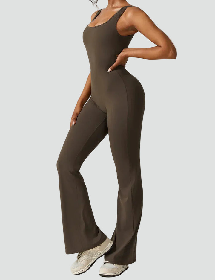 Women's sporty jumpsuit with back cutout and flare legs