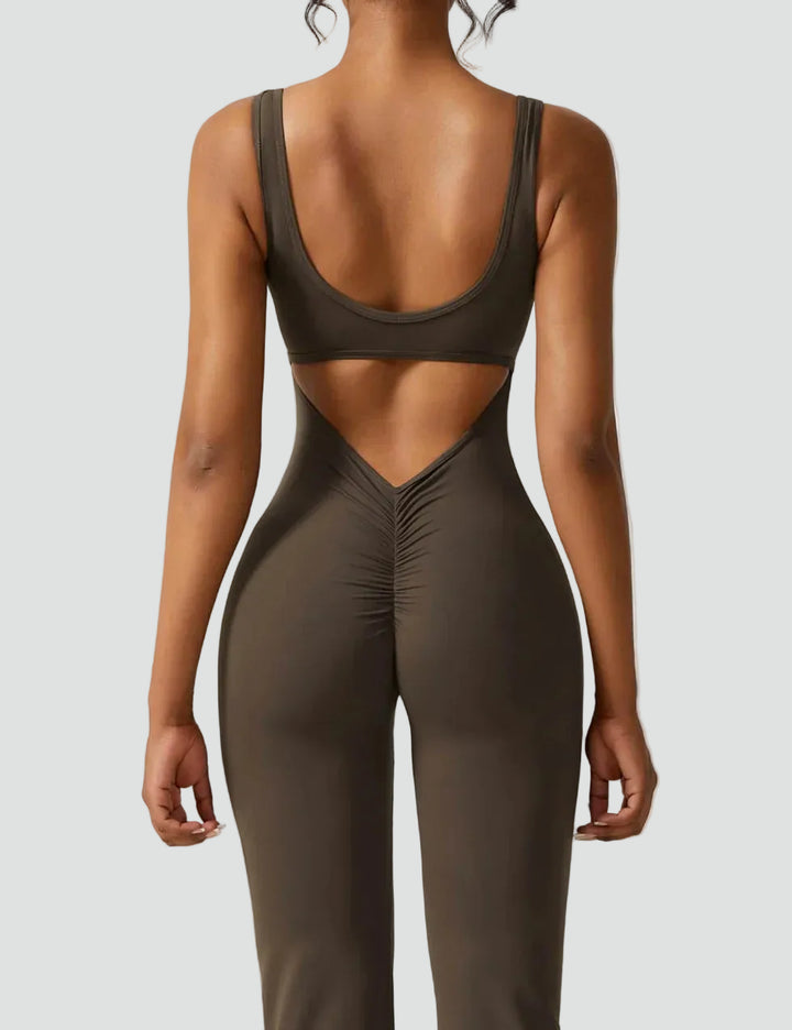 Women's sporty jumpsuit with back cutout and flare legs
