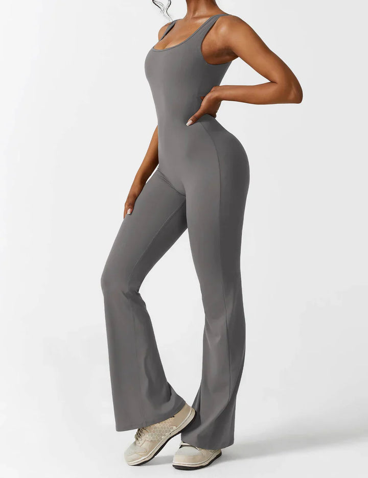 Women's sporty jumpsuit with back cutout and flare legs