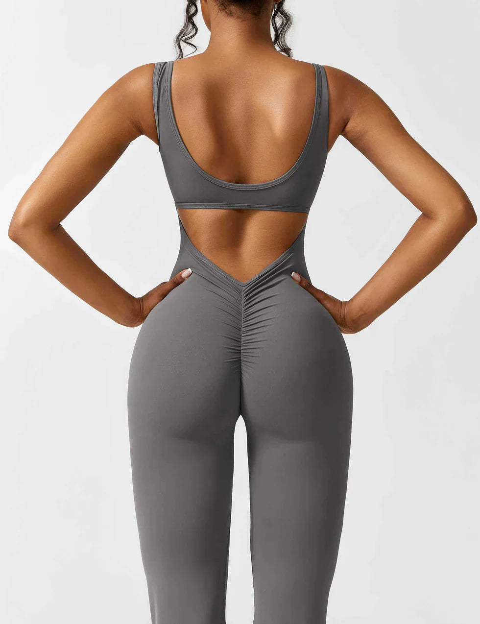 Women's sporty jumpsuit with back cutout and flare legs