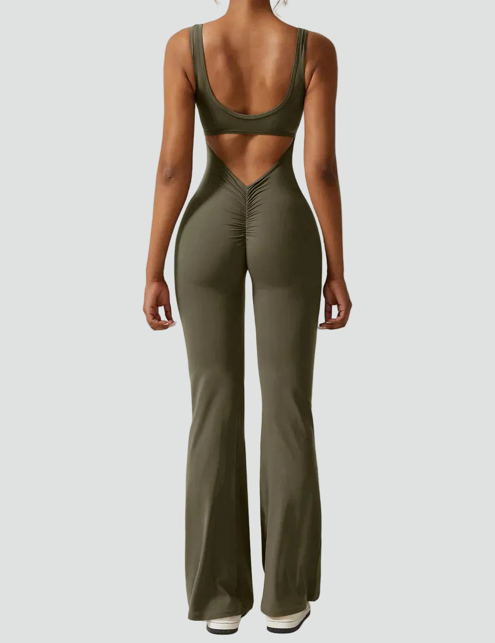 Women's sporty jumpsuit with back cutout and flare legs