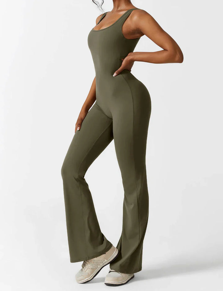Women's sporty jumpsuit with back cutout and flare legs