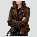 Women's leather-look biker jacket with zipper