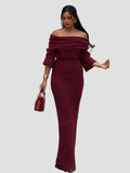 Women's fitted maxi gala off-the-shoulder dress with long sleeves
