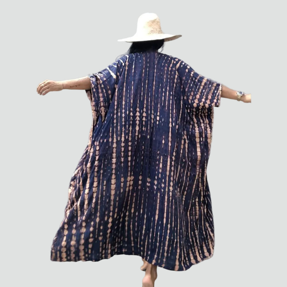 Lange kimono-vest boho voor het strand, met ceintuur, losvallend model