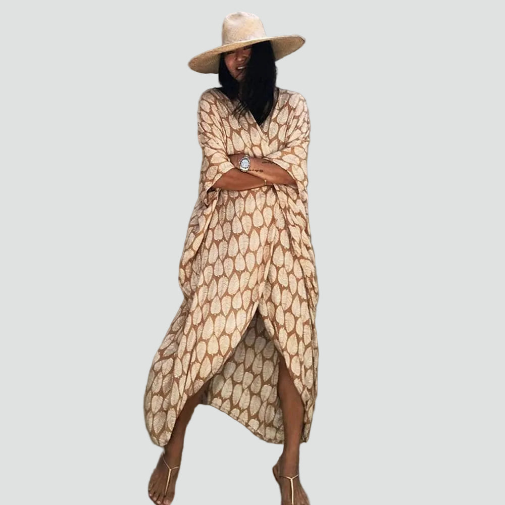 Lange kimono-vest boho voor het strand, met ceintuur, losvallend model