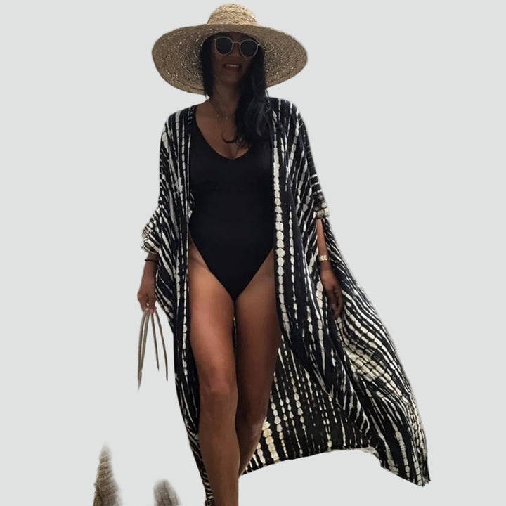 Lange kimono-vest boho voor het strand, met ceintuur, losvallend model