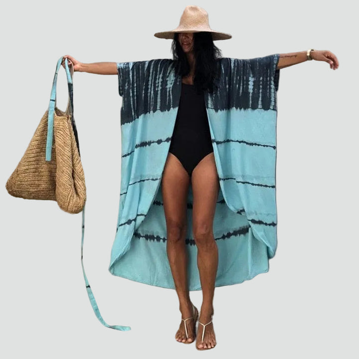 Lange kimono-vest boho voor het strand, met ceintuur, losvallend model