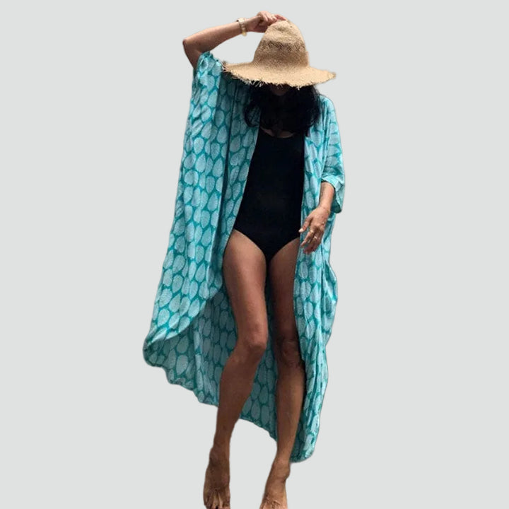 Lange kimono-vest boho voor het strand, met ceintuur, losvallend model