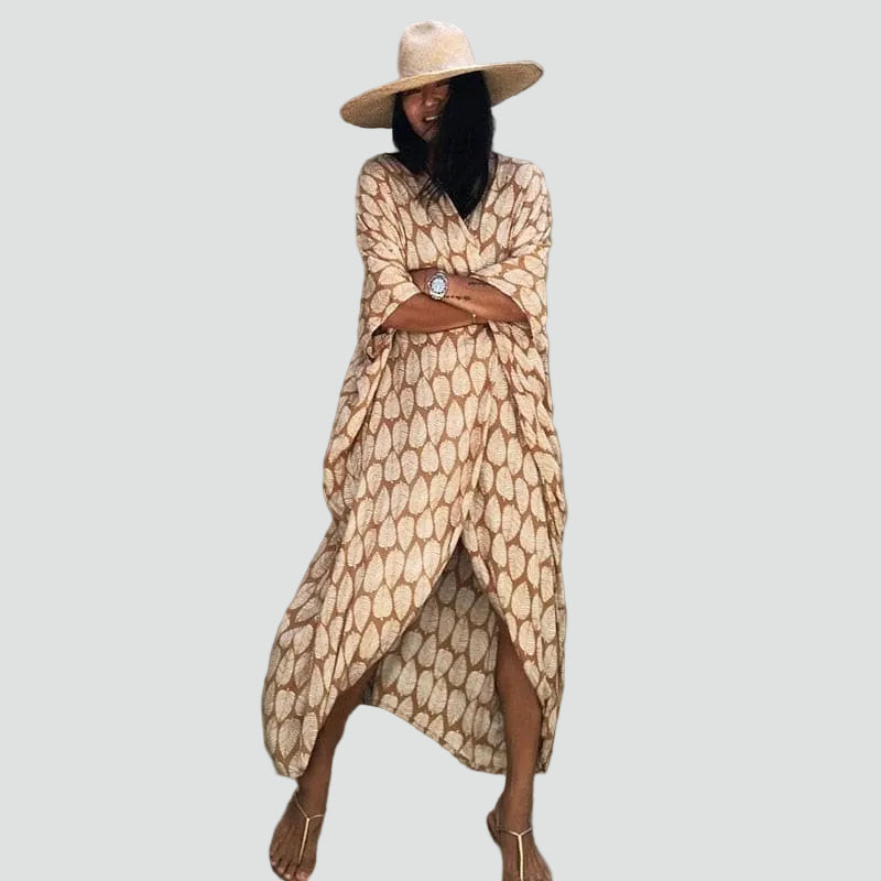 Lange kimono-vest boho voor het strand, met ceintuur, losvallend model