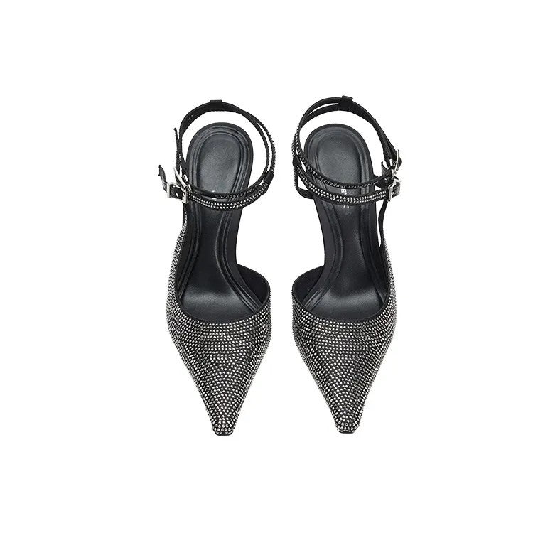 Elegant women's high heels with ankle strap and rhinestone decoration