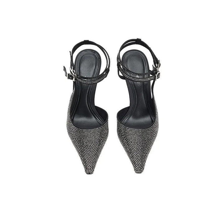 Elegant women's high heels with ankle strap and rhinestone decoration