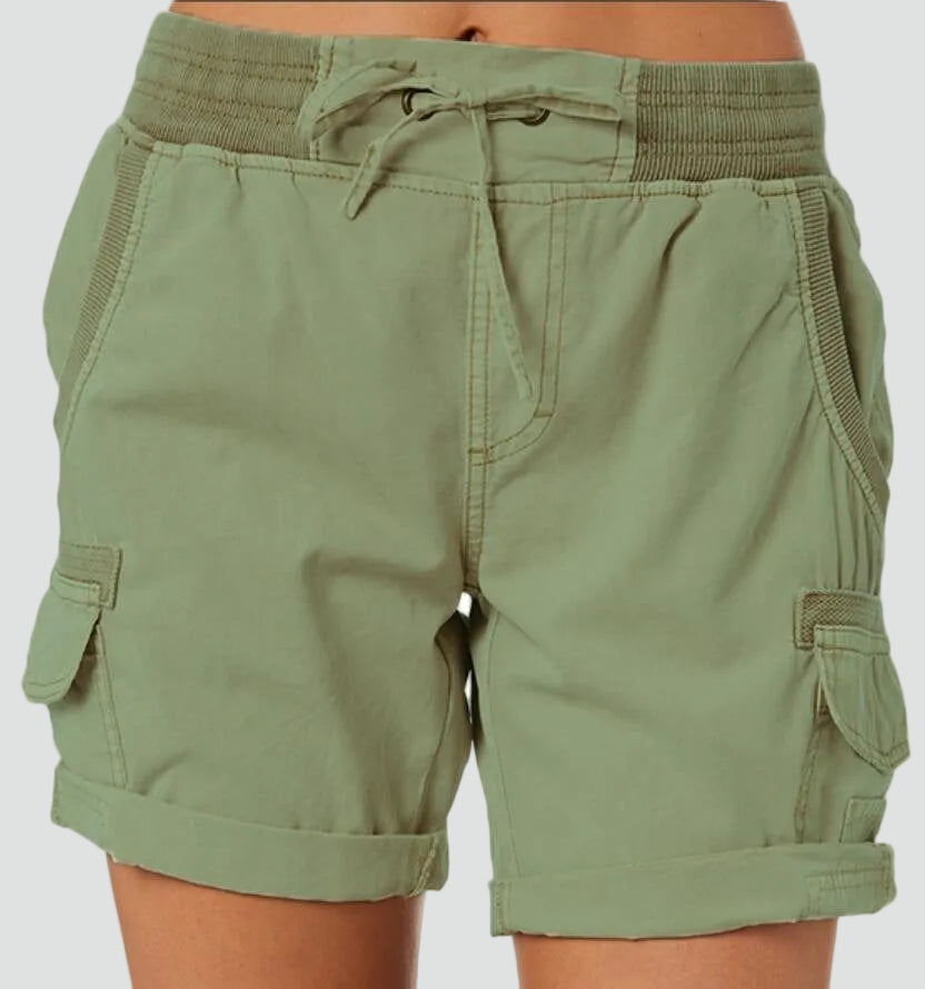 Women's summer cargo shorts with pockets and tie closure